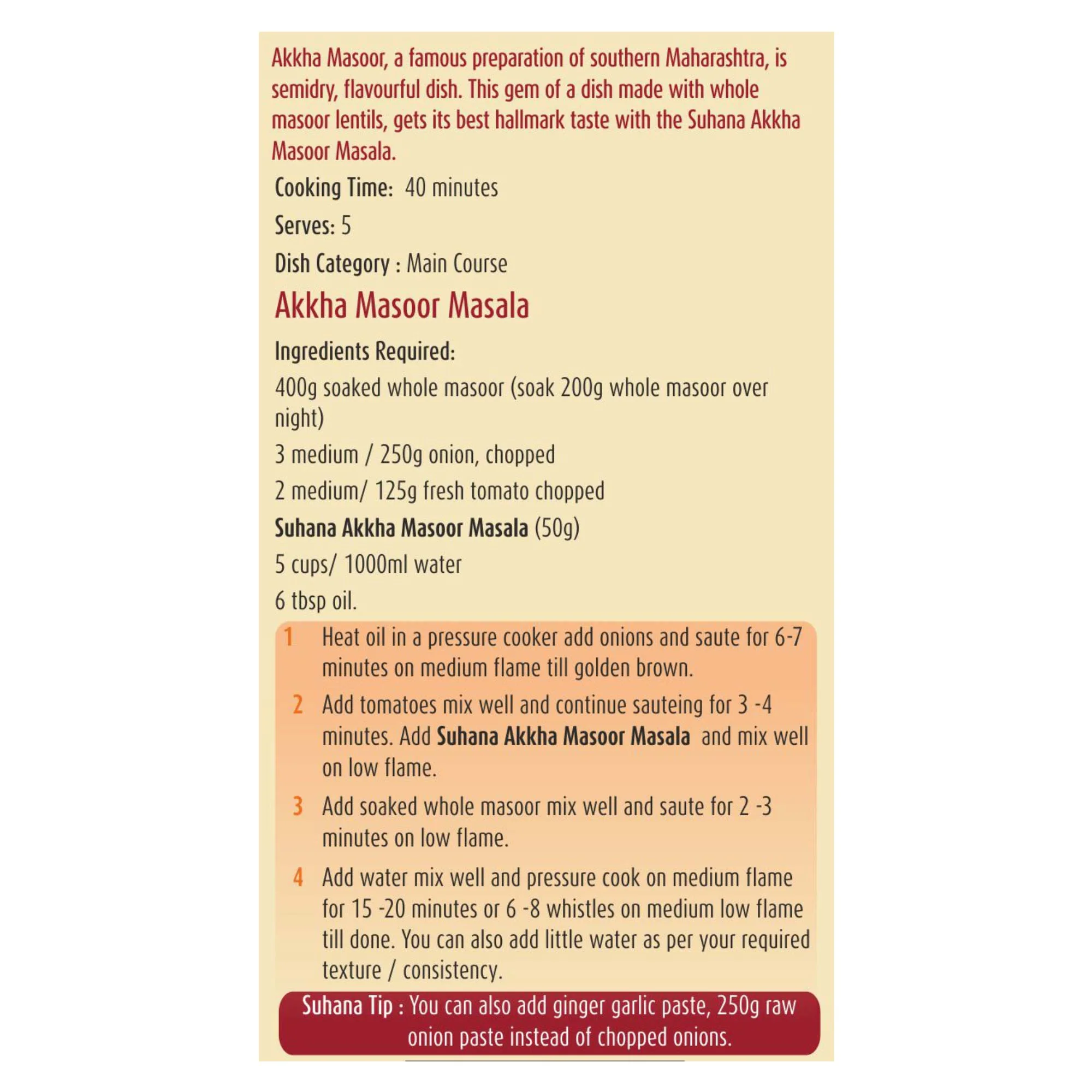 Suhana Akkha Masoor Spice Mix Pouch - Image 4