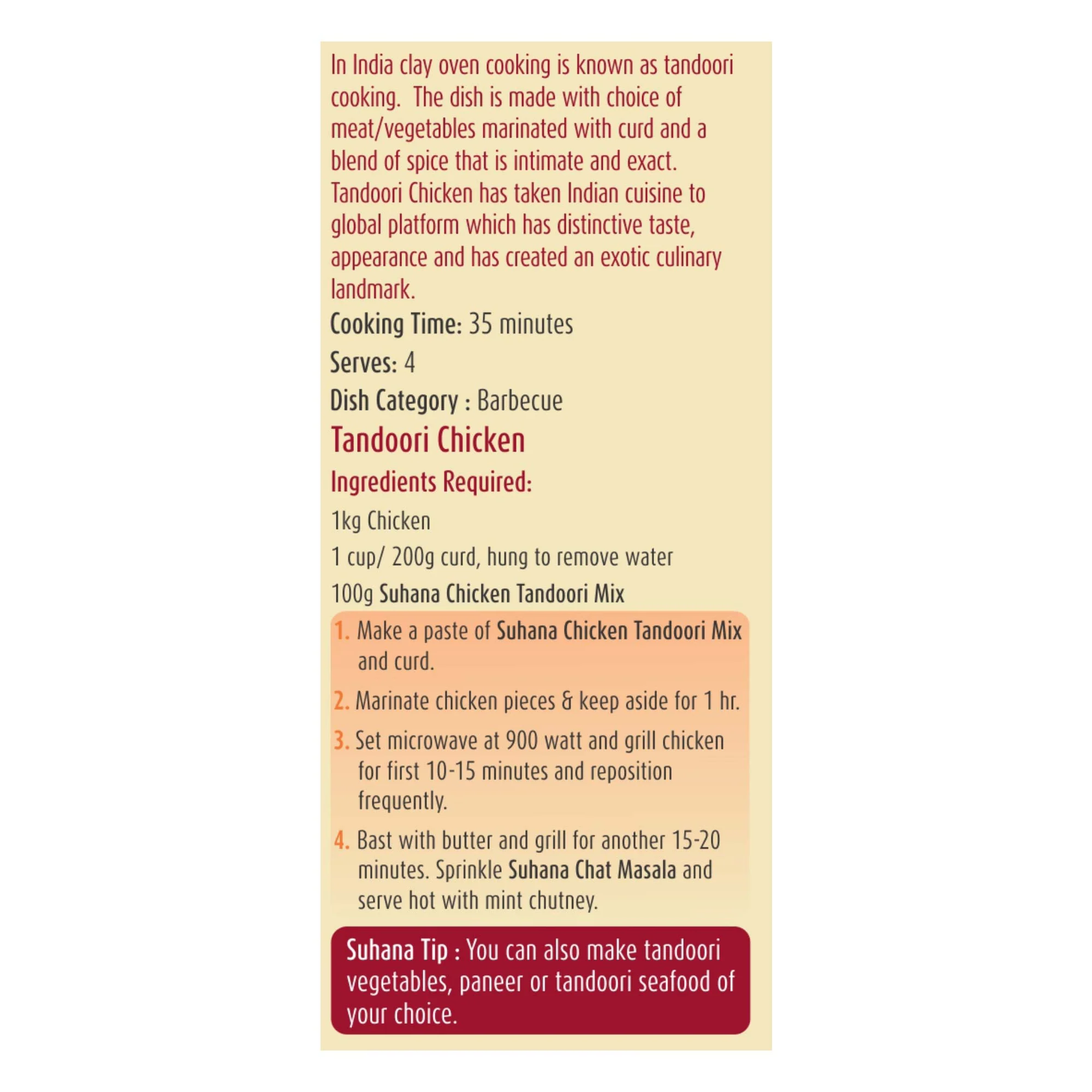 Suhana Chicken Tandoori (Paste) Spice Mix Pouch - Image 4