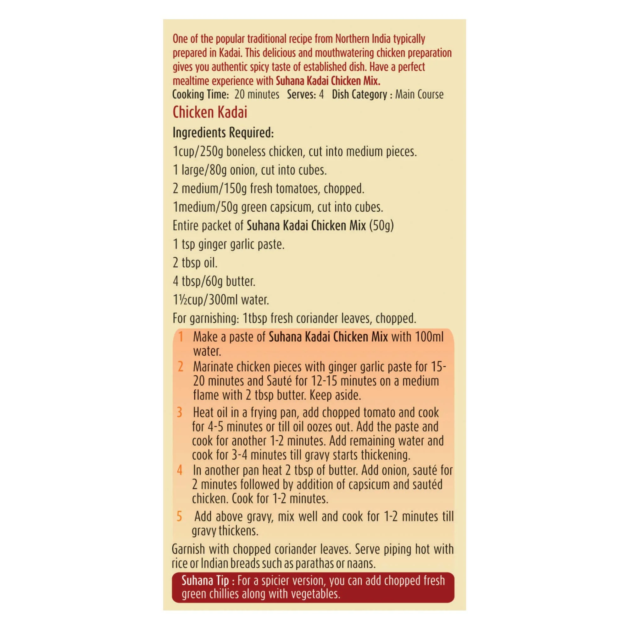 Suhana Kadai Chicken Spice Mix 50g Pouch - Image 4