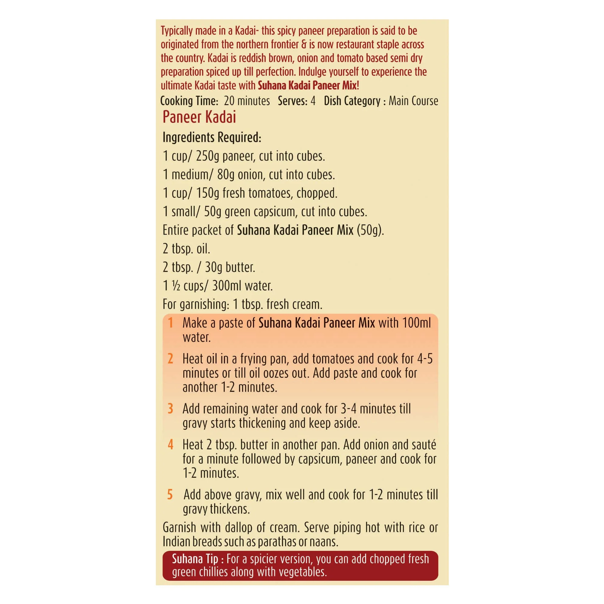 Suhana Kadai Paneer Spice Mix Pouch - Image 4
