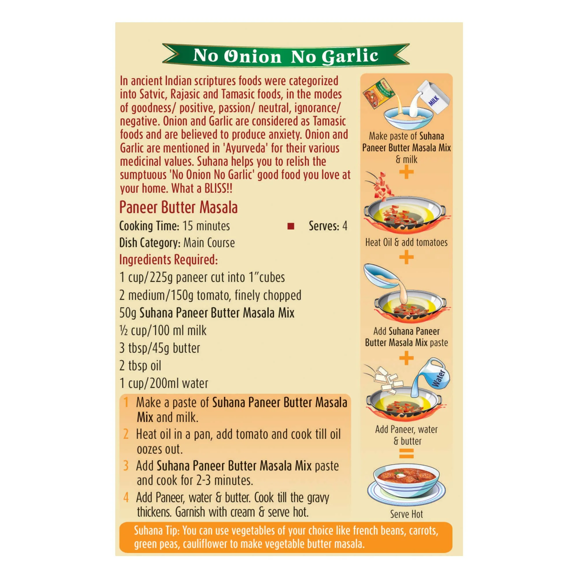 Suhana Paneer Butter No Onion No Garlic Spice Mix Pouch - Image 4