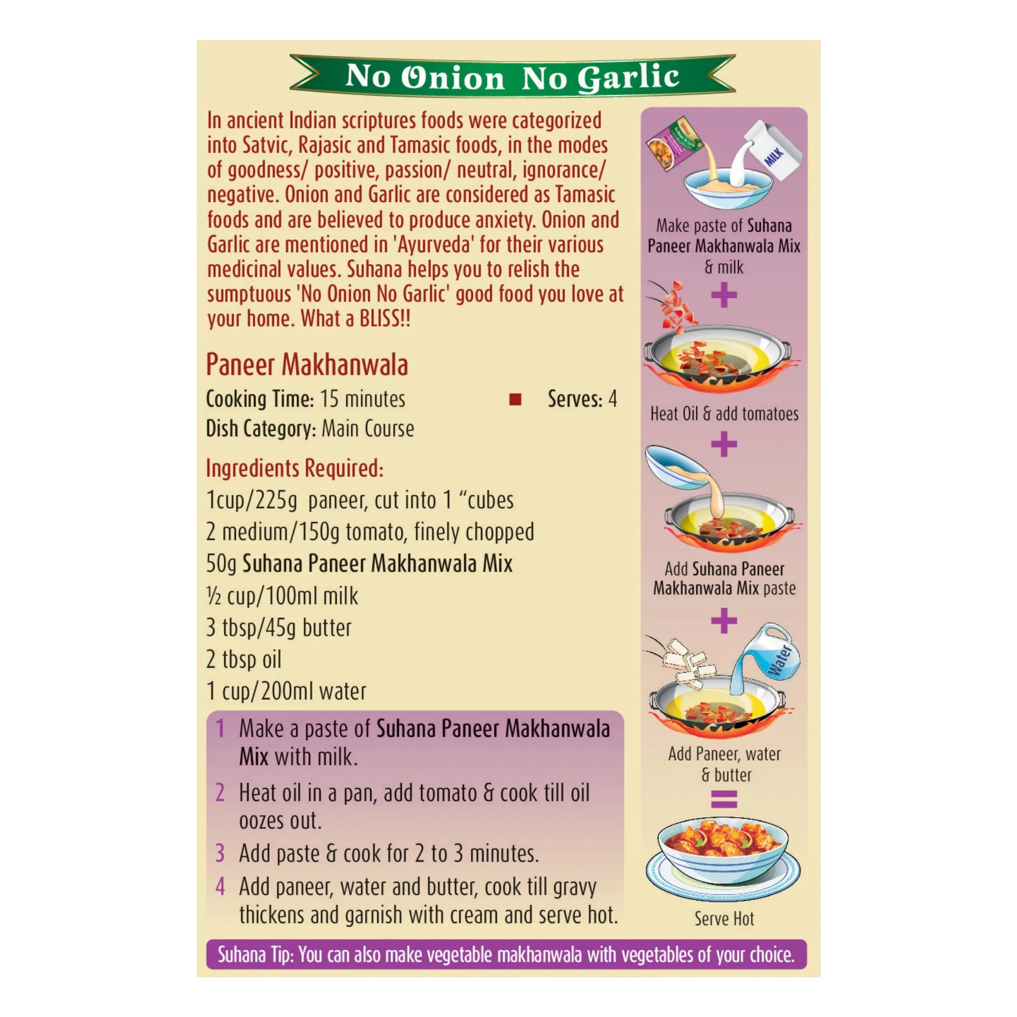 Suhana Paneer Makhanwala No Onion No Garlic Spice Mix 50g Pouch - Image 4