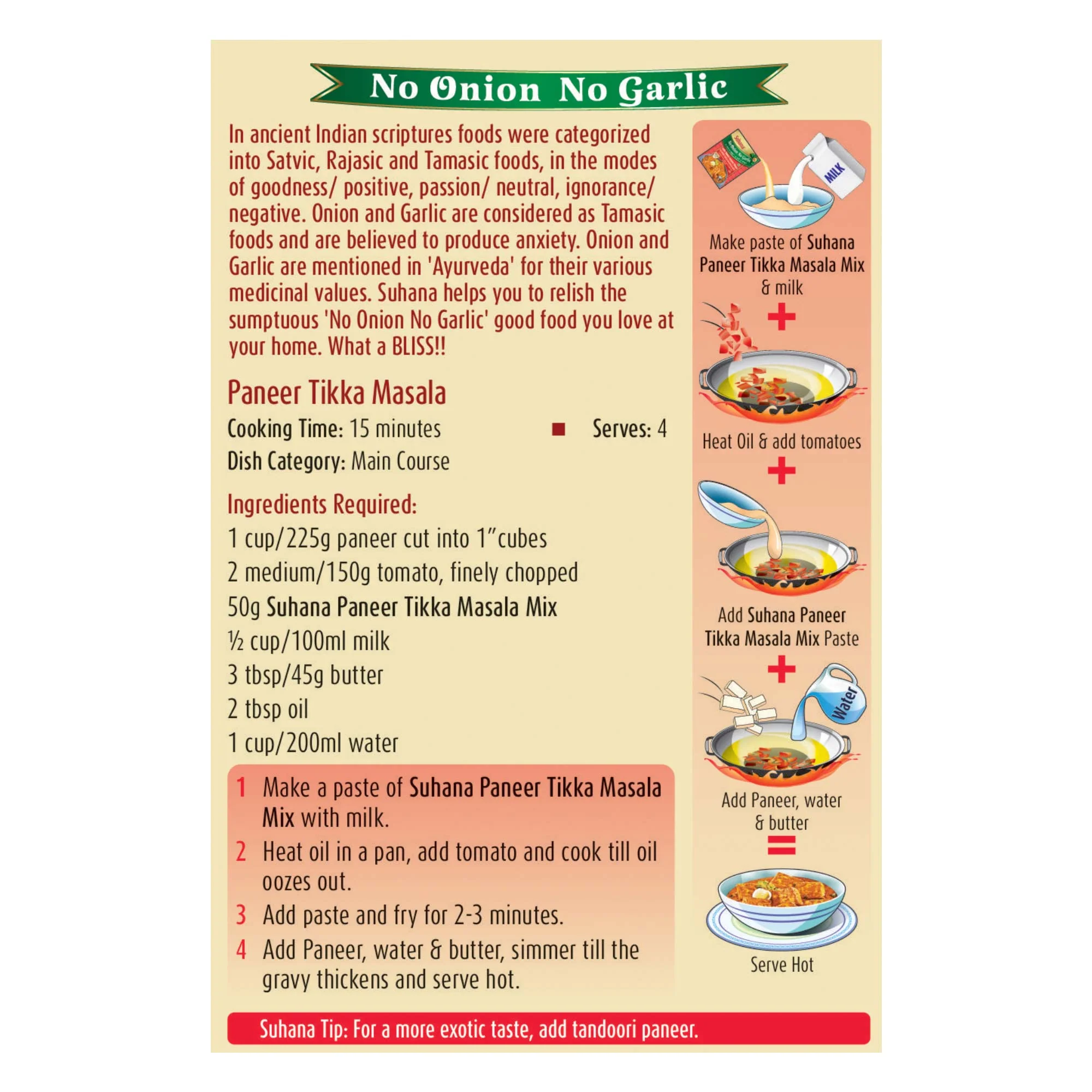 Suhana Paneer Tikka No Onion No Garlic Spice Mix 50g Pouch - Image 4