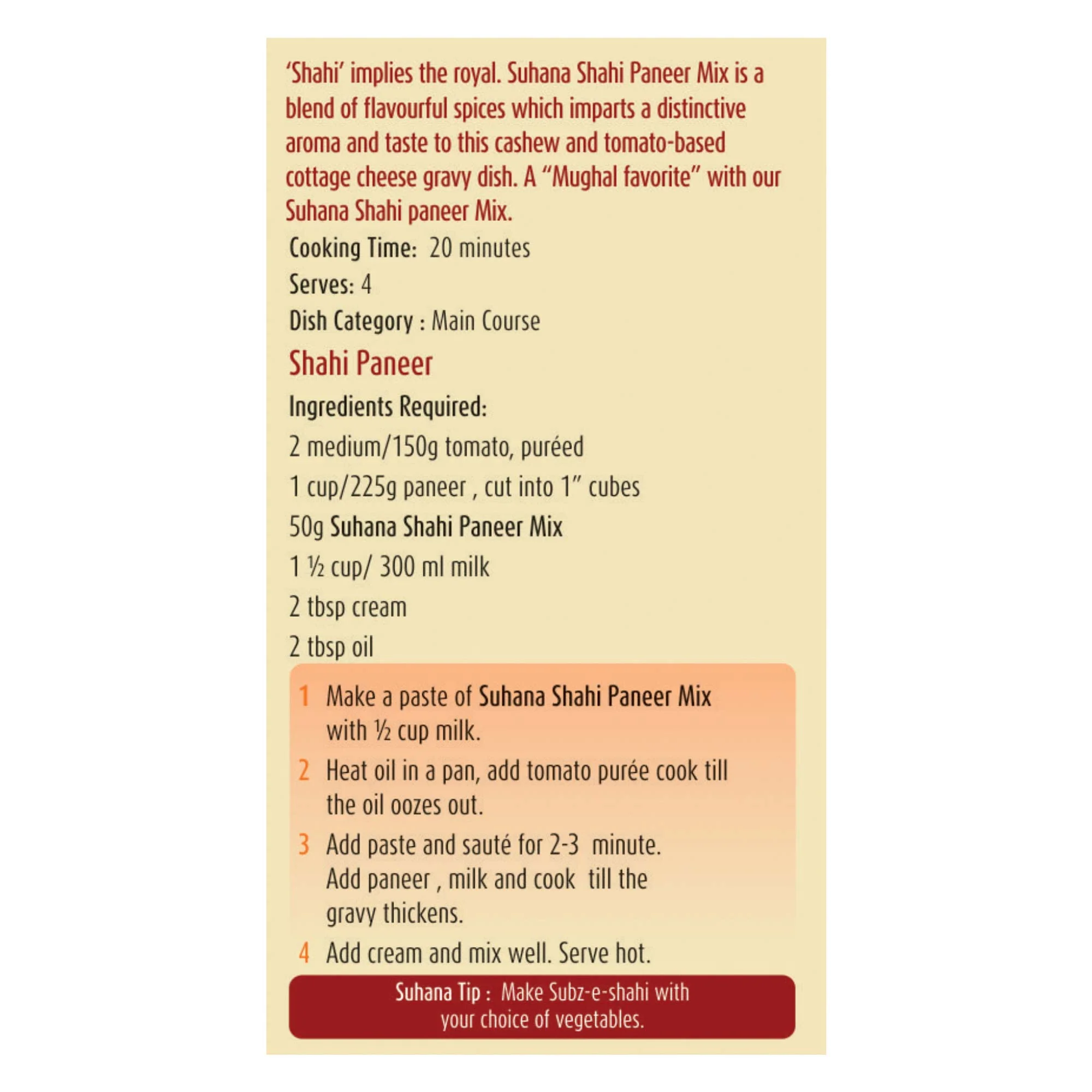 Suhana Shahi Paneer Spice Mix Pouch - Image 4